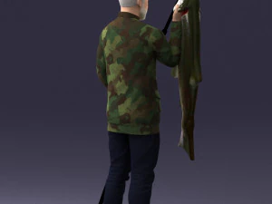 000290 Fisherman Holding Fish and Rod 0916 3dp 3D Print Model