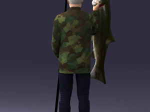 000290 Fisherman Holding Fish and Rod 0916 3dp 3D Print Model