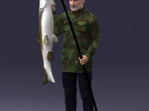 000290 Fisherman Holding Fish and Rod 0916 3dp 3D Print Model