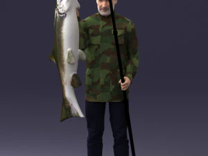000290 Fisherman Holding Fish and Rod 0916 3dp 3D Print Model