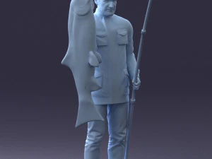 000290 Fisherman Holding Fish and Rod 0916 3dp 3D Print Model