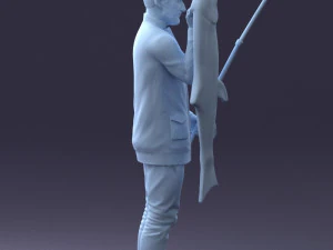 000290 Fisherman Holding Fish and Rod 0916 3dp 3D Print Model