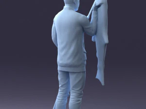 000290 Fisherman Holding Fish and Rod 0916 3dp 3D Print Model