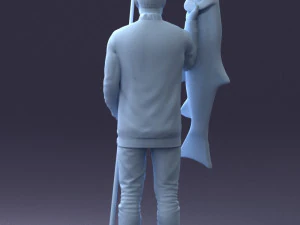 000290 Fisherman Holding Fish and Rod 0916 3dp 3D Print Model