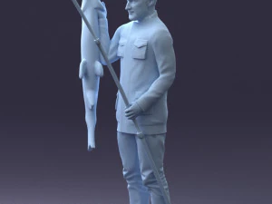 000290 Fisherman Holding Fish and Rod 0916 3dp 3D Print Model