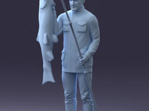 000290 Fisherman Holding Fish and Rod 0916 3dp 3D Print Model
