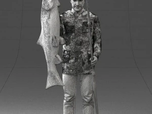 000290 Fisherman Holding Fish and Rod 0916 3dp 3D Print Model