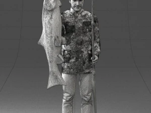 000290 Fisherman Holding Fish and Rod 0916 3dp 3D Print Model