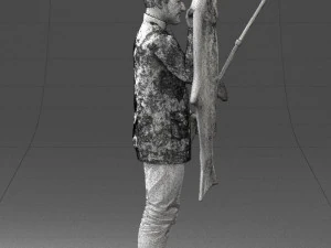 000290 Fisherman Holding Fish and Rod 0916 3dp 3D Print Model