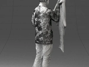 000290 Fisherman Holding Fish and Rod 0916 3dp 3D Print Model