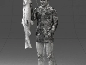 000290 Fisherman Holding Fish and Rod 0916 3dp 3D Print Model