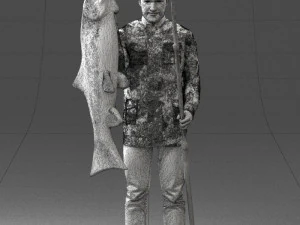 000290 Fisherman Holding Fish and Rod 0916 3dp 3D Print Model