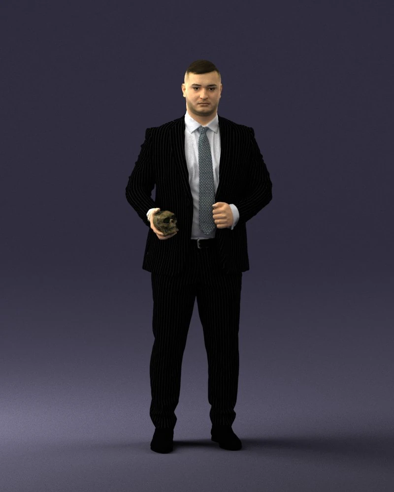 000292 Man in Pinstripe Suit Holding Skull 1004 3dp 3D Print Model .c4d .max .obj .3ds .fbx .stl .blend 