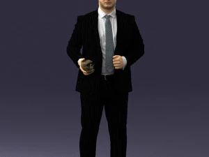 000292 Чоловік у костюмі в тонку смужку тримає череп 1004 3dp 3D Принт Модель