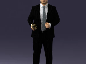 000292 Man in Pinstripe Suit Holding Skull 1004 3dp 3D Print Model