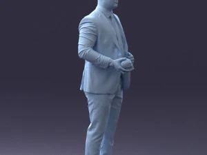 000292 Man in Pinstripe Suit Holding Skull 1004 3dp 3D Print Model