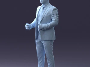000292 Man in Pinstripe Suit Holding Skull 1004 3dp 3D Print Model