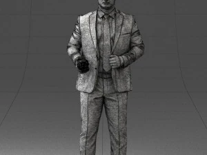 000292 Man in Pinstripe Suit Holding Skull 1004 3dp 3D Print Model