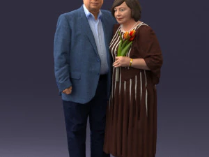 000186 Elderly Couple Standing with Flowers 1001 3D Model
