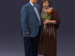 000186 Elderly Couple Standing with Flowers 1001 3D Model