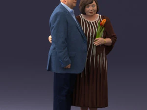 000186 Elderly Couple Standing with Flowers 1001 3D Model