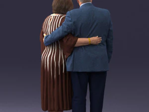 000186 Elderly Couple Standing with Flowers 1001 3D Model