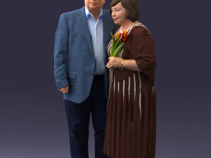 000186 Elderly Couple Standing with Flowers 1001 3D Model