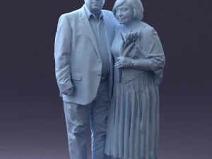 000186 Elderly Couple Standing with Flowers 1001 3D Model