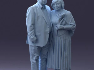 000186 Elderly Couple Standing with Flowers 1001 3D Model