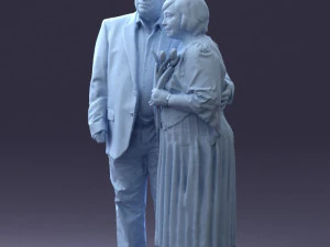 000186 Elderly Couple Standing with Flowers 1001 3D Model