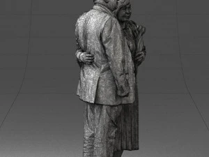 000186 Elderly Couple Standing with Flowers 1001 3D Model