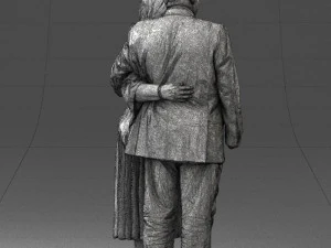 000186 Elderly Couple Standing with Flowers 1001 3D Model