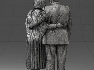 000186 Elderly Couple Standing with Flowers 1001 3D Model