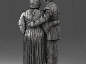 000186 Elderly Couple Standing with Flowers 1001 3D Model