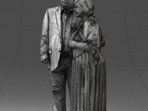 000186 Elderly Couple Standing with Flowers 1001 3D Model