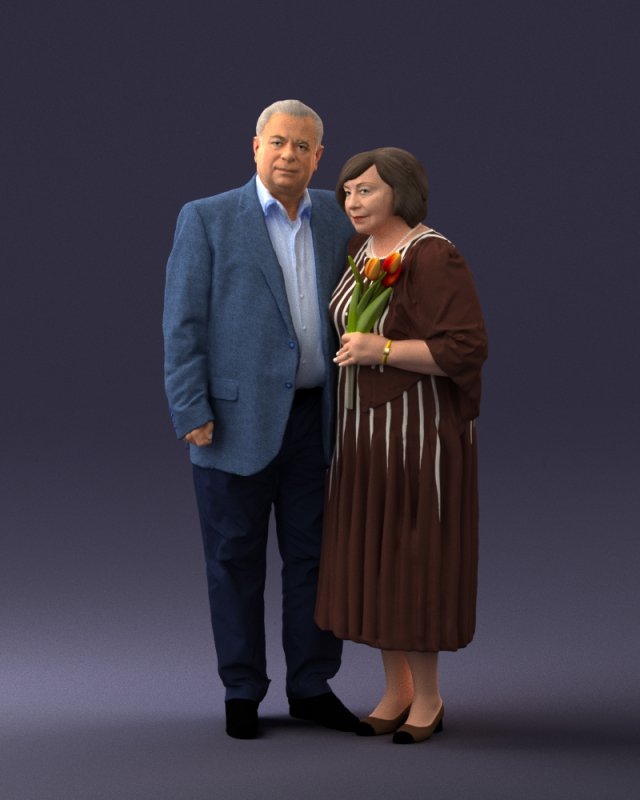 000186 Elderly Couple Standing with Flowers 1001 3dp 3D 프린트 모델 .c4d .max .obj .3ds .fbx .stl .blend