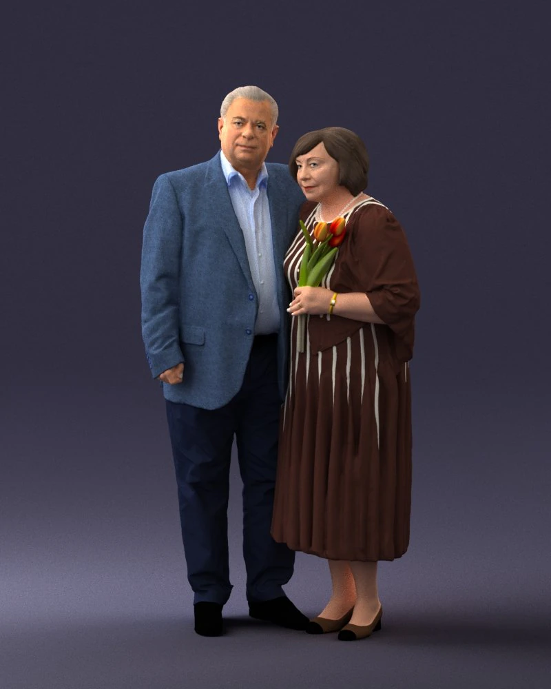 000186 Elderly Couple Standing with Flowers 1001 3dp 3D Print Model .c4d .max .obj .3ds .fbx .stl .blend 