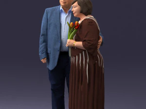 000186 Elderly Couple Standing with Flowers 1001 3dp 3D Print Model