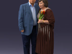 000186 Elderly Couple Standing with Flowers 1001 3dp 3D Print Model
