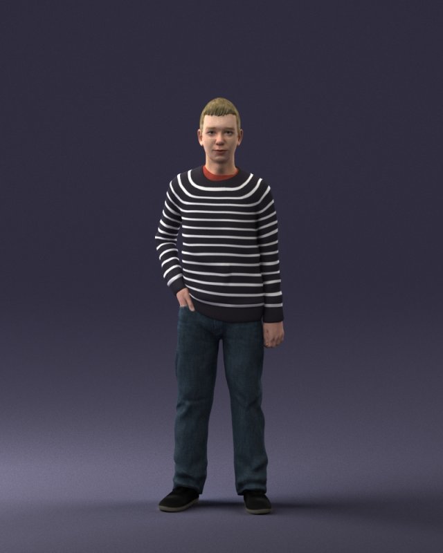 teenager in t-shirt 0204-4 3D Model .c4d .max .obj .3ds .fbx .stl .blend 