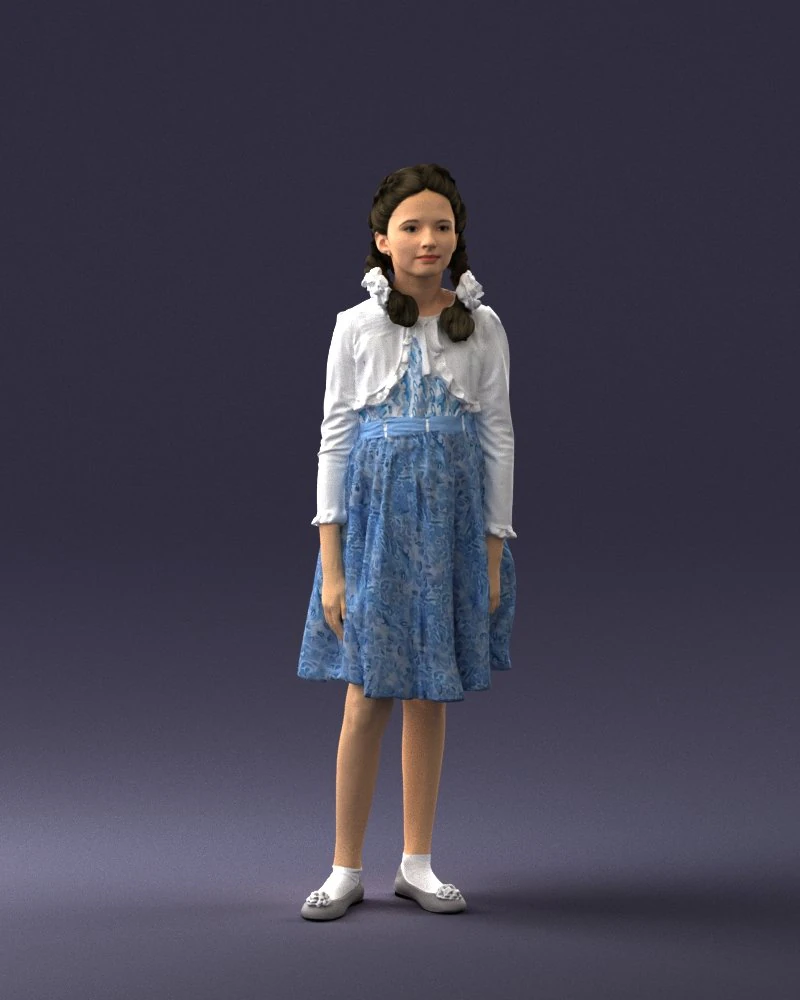 000283 Young Girl in Blue Dress Realistic Character 0809 3dp 3D Print Model .c4d .max .obj .3ds .fbx .stl .blend
