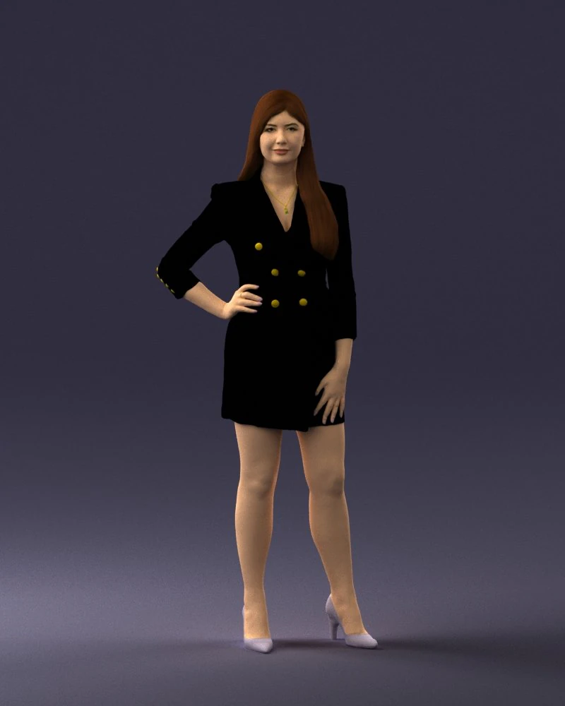 000278 Female Model in Black Business Dress 0708 3D Model .c4d .max .obj .3ds .fbx .stl .blend