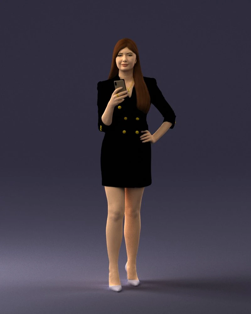 000277 Realistic Female Model in Business Dress with Smartphone 0708 3dp 3D Print Model .c4d .max .obj .3ds .fbx .stl .blend 