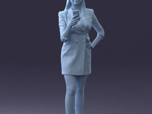 000277 Realistic Female Model in Business Dress with Smartphone 0708 3dp 3D Print Model
