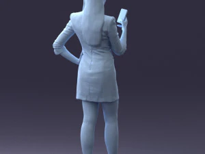 000277 Realistic Female Model in Business Dress with Smartphone 0708 3dp 3D Print Model