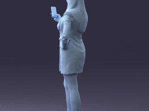 000277 Realistic Female Model in Business Dress with Smartphone 0708 3dp 3D Print Model
