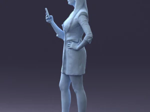 000277 Realistic Female Model in Business Dress with Smartphone 0708 3dp 3D Print Model