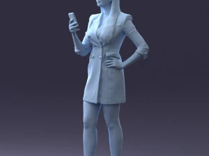 000277 Realistic Female Model in Business Dress with Smartphone 0708 3dp 3D Print Model