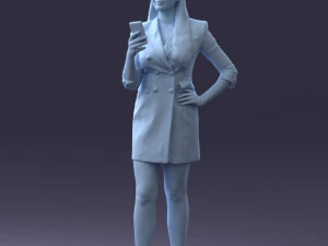 000277 Realistic Female Model in Business Dress with Smartphone 0708 3dp 3D Print Model