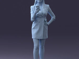 000277 Realistic Female Model in Business Dress with Smartphone 0708 3dp 3D Print Model